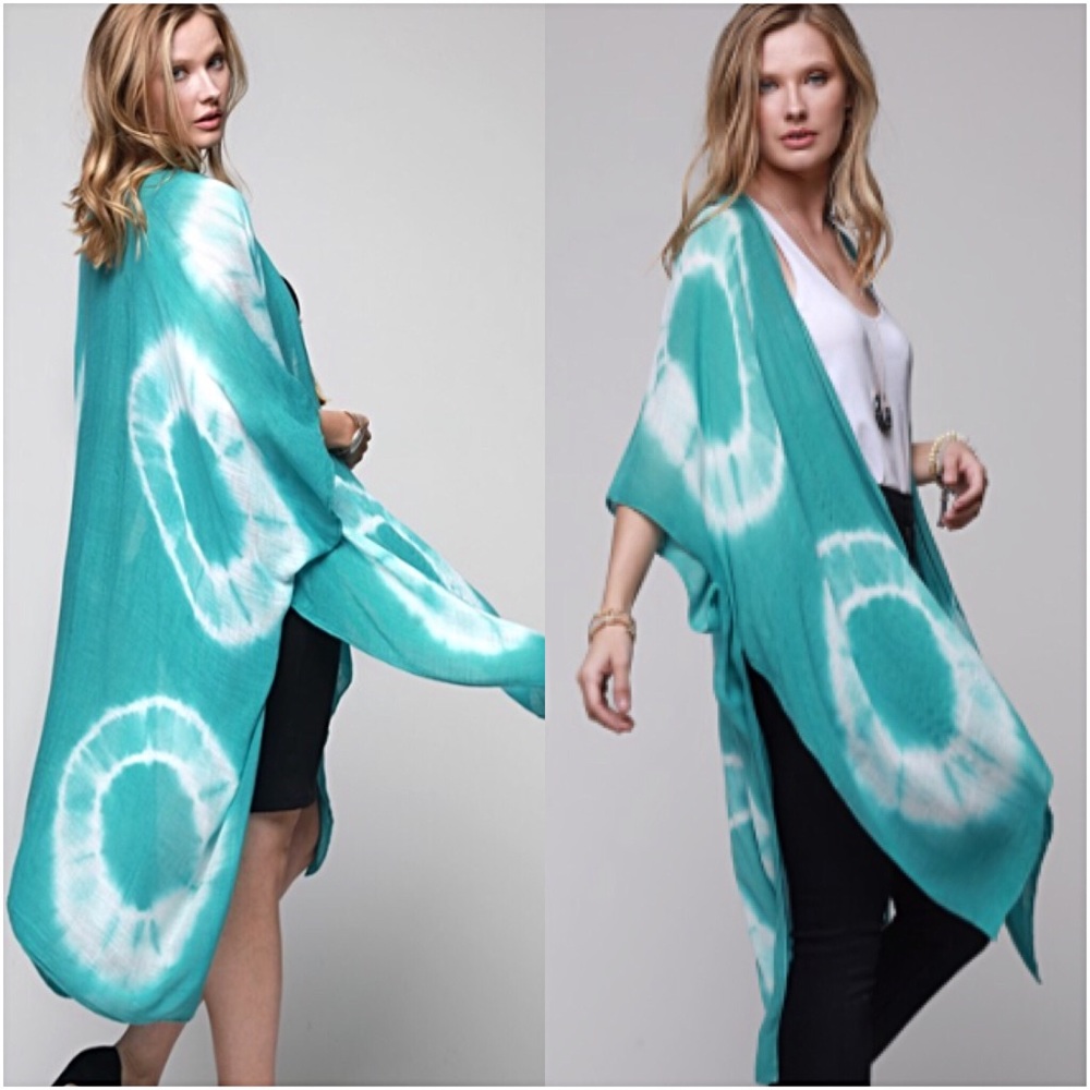 Tie Dye Mint Kimono Wrap Swim Coverup O/S - Picture 2 of 5